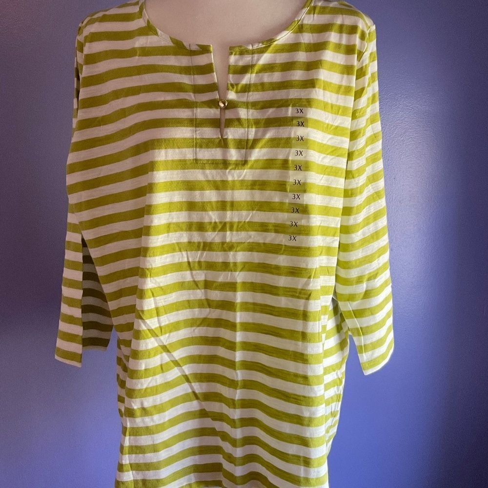 Jones New York Women’s Sage/White Striped Pullover 3/4 Sleeves Top size 3X